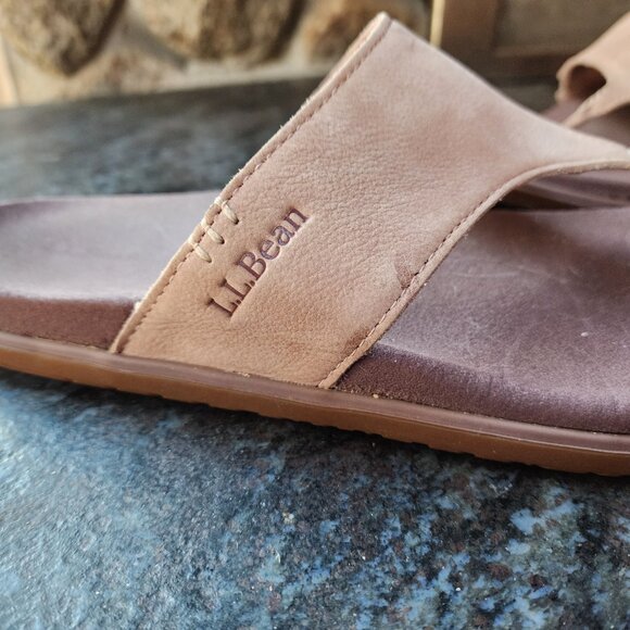 L.L. Bean Tan Suede Flip Flop Thong Sandals Size 10 - Picture 10 of 15